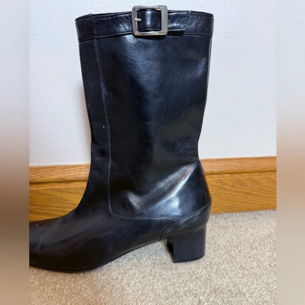 Cole Haan leather zip up boots mid calf buckle zipper size 8.5 made in Italy - Picture 3 of 12
